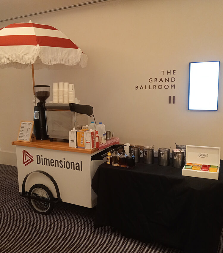 Branded coffee cart at Dimensional Fund Advisors conference Coogee